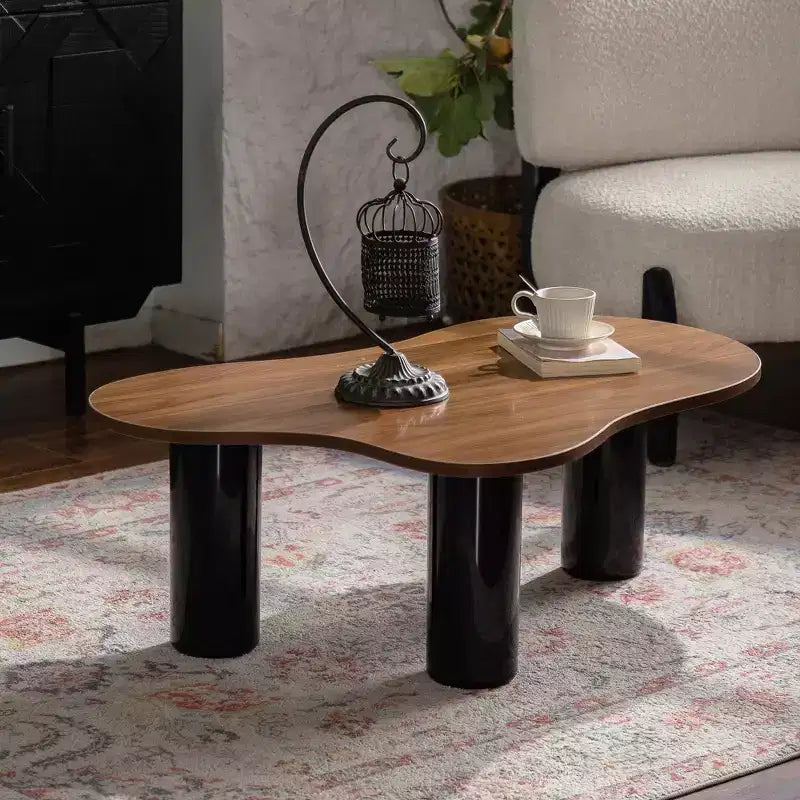 GDFStudio Riverlake Modern Wooden Irregular Cloud-Shaped Coffee Table