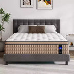 Matelas hybride King Whisen 14, matelas en mousse à mémoire de forme, ressorts ensachés, sans fibre de verre - Beige et Blanc