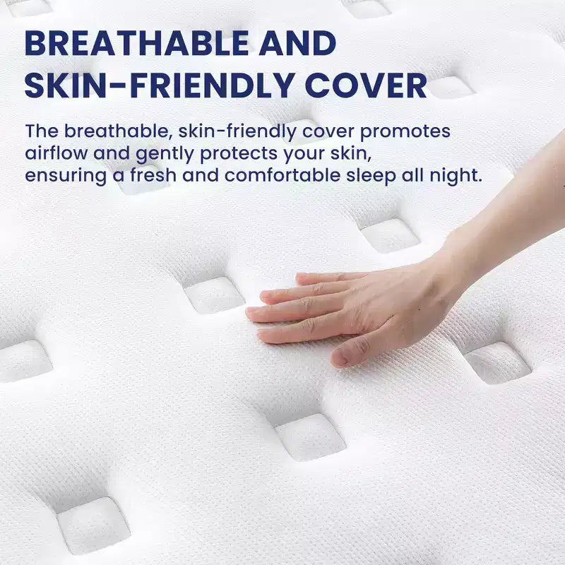 Matelas hybride King Whisen 14, matelas en mousse à mémoire de forme, ressorts ensachés, sans fibre de verre - Beige et Blanc