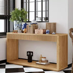 Console d'entrée de ferme de 60 po avec 2 tiroirs cannelés et étagère, table de couloir en placage de bois pour le salon - Panipeachy