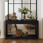 60 Farmhouse Entryway Console Table with 2 Fluted Drawers and Shelf, Wood Veneer Hallway Table for Living Room - Panipeachy