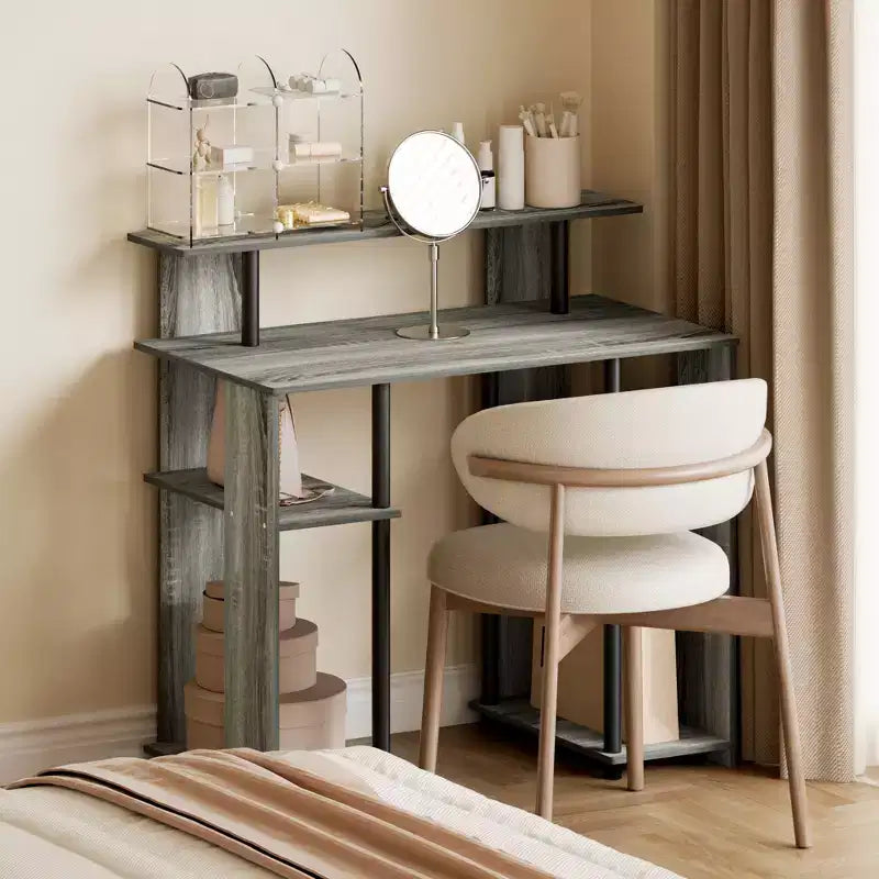 HOMLUX 35 Bureau d'ordinateur, de travail et d'écriture avec deux étagères latérales et une étagère surélevée pour imprimante