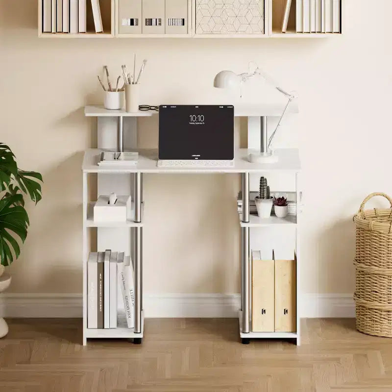 HOMLUX 35 Bureau d'ordinateur, de travail et d'écriture avec deux étagères latérales et une étagère surélevée pour imprimante