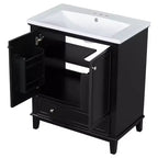 MAYEERTY Meuble-lavabo de salle de bain 30 po sans évier, portes d'armoire multifonctionnelles, tiroir, cadre solide en MDF noir