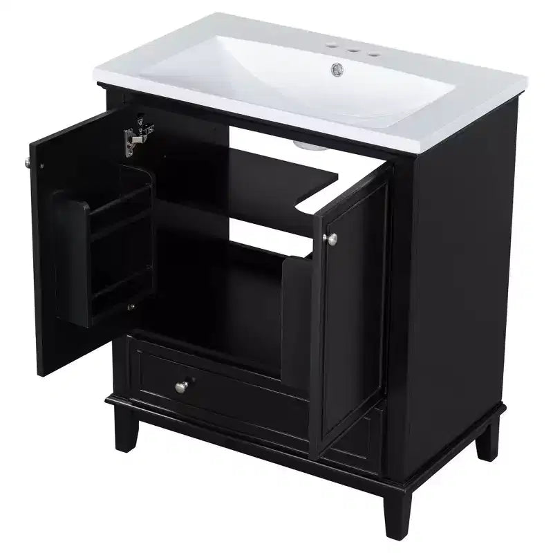 MAYEERTY Meuble-lavabo de salle de bain 30 po sans évier, portes d'armoire multifonctionnelles, tiroir, cadre solide en MDF noir