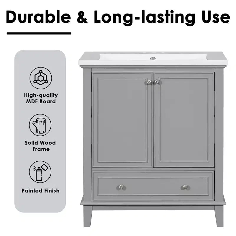 MAYEERTY Meuble-lavabo de salle de bain 30 po sans évier, portes d'armoire multifonctionnelles, tiroir, cadre solide en MDF noir