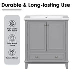 MAYEERTY Meuble-lavabo de salle de bain 30 po sans évier, portes d'armoire multifonctionnelles, tiroir, cadre solide en MDF noir