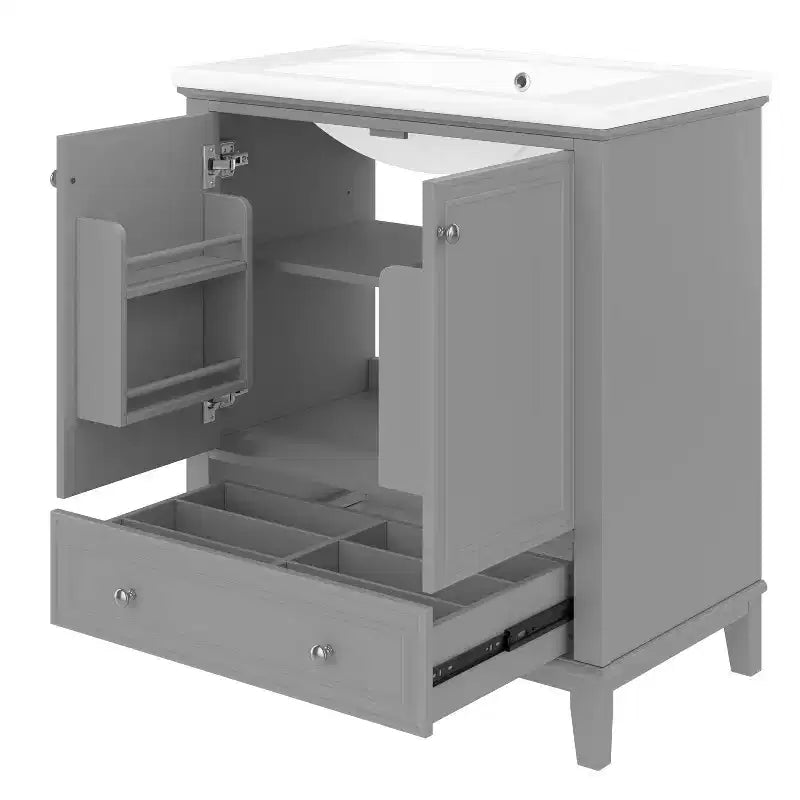 MAYEERTY Meuble-lavabo de salle de bain 30 po sans évier, portes d'armoire multifonctionnelles, tiroir, cadre solide en MDF noir