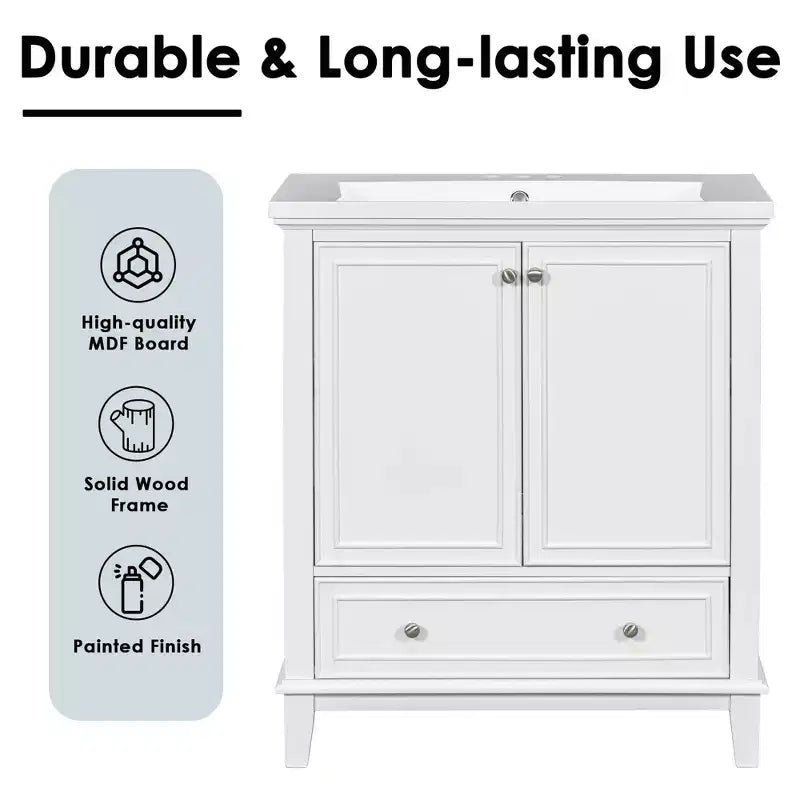 MAYEERTY Meuble-lavabo de salle de bain 30 po sans évier, portes d'armoire multifonctionnelles, tiroir, cadre solide en MDF noir