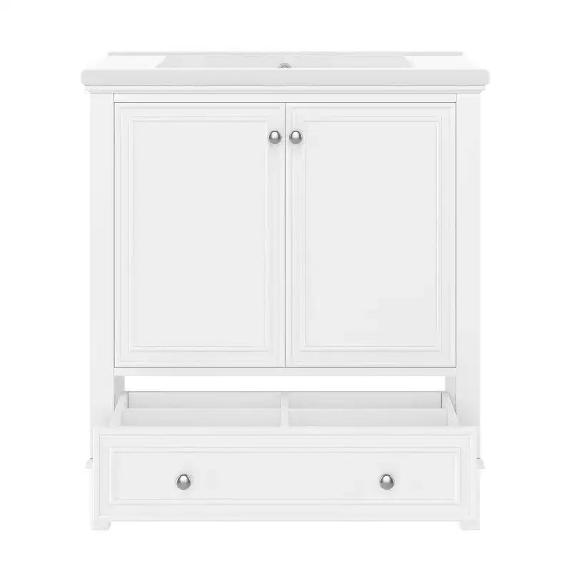 MAYEERTY Meuble-lavabo de salle de bain 30 po sans évier, portes d'armoire multifonctionnelles, tiroir, cadre solide en MDF noir