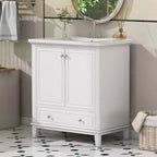 MAYEERTY Meuble-lavabo de salle de bain 30 po sans évier, portes d'armoire multifonctionnelles, tiroir, cadre solide en MDF noir