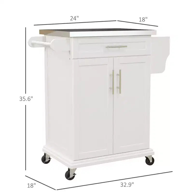 Îlot de cuisine sur roulettes, Desserte de cuisine roulante avec comptoir en acier inoxydable, tiroir, porte-serviettes et porte-épices, Chariot de rangement utilitaire