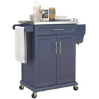 Îlot de cuisine sur roulettes, Desserte de cuisine roulante avec comptoir en acier inoxydable, tiroir, porte-serviettes et porte-épices, Chariot de rangement utilitaire