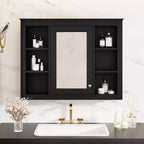 MAYEERTY 27.5 Medicine Cabinet, Wall Mounted Bathroom Storage Cabinet with Mirror 6 Open Shelves Modern Black