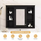 MAYEERTY 27.5 Medicine Cabinet, Wall Mounted Bathroom Storage Cabinet with Mirror 6 Open Shelves Modern Black