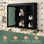 MAYEERTY 27.5 Medicine Cabinet, Wall Mounted Bathroom Storage Cabinet with Mirror 6 Open Shelves Modern Black