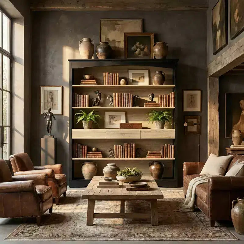 Famapy Vintage Minimalist Display Bookcase with 3-Drawer & 5-Tier Open shelf,Lancaster Heritage Design Bookshelf