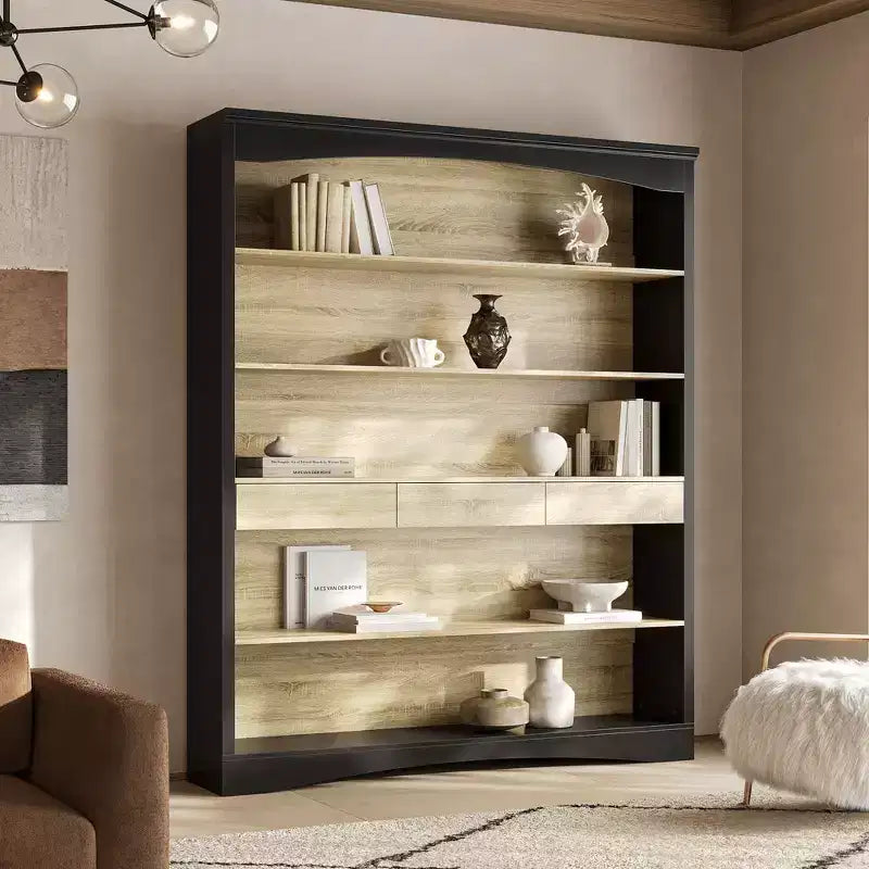 Famapy Vintage Minimalist Display Bookcase with 3-Drawer & 5-Tier Open shelf,Lancaster Heritage Design Bookshelf