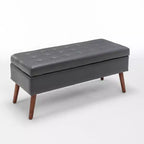 TUYOHW Banc de rangement rectangulaire, banc de bout de lit avec pieds en bois massif, ottoman en cuir PU pour salon, chambre, entrée