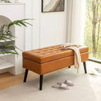 TUYOHW Banc de rangement rectangulaire, banc de bout de lit avec pieds en bois massif, ottoman en cuir PU pour salon, chambre, entrée