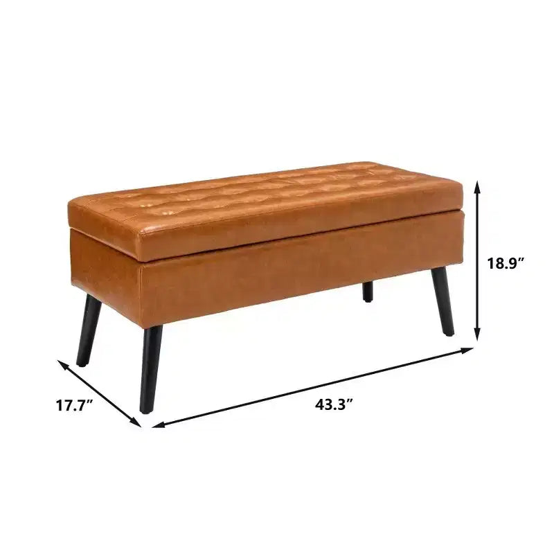 TUYOHW Banc de rangement rectangulaire, banc de bout de lit avec pieds en bois massif, ottoman en cuir PU pour salon, chambre, entrée