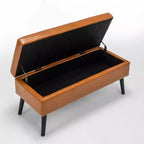TUYOHW Banc de rangement rectangulaire, banc de bout de lit avec pieds en bois massif, ottoman en cuir PU pour salon, chambre, entrée