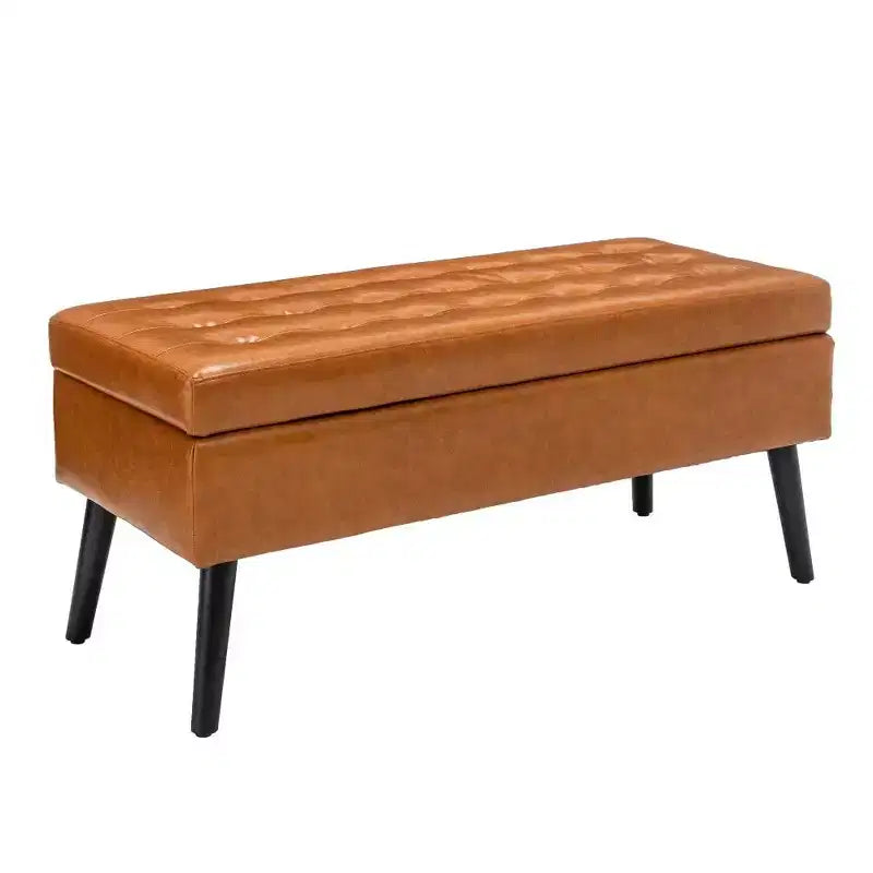 TUYOHW Banc de rangement rectangulaire, banc de bout de lit avec pieds en bois massif, ottoman en cuir PU pour salon, chambre, entrée