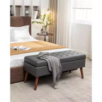 TUYOHW Banc de rangement rectangulaire, banc de bout de lit avec pieds en bois massif, ottoman en cuir PU pour salon, chambre, entrée