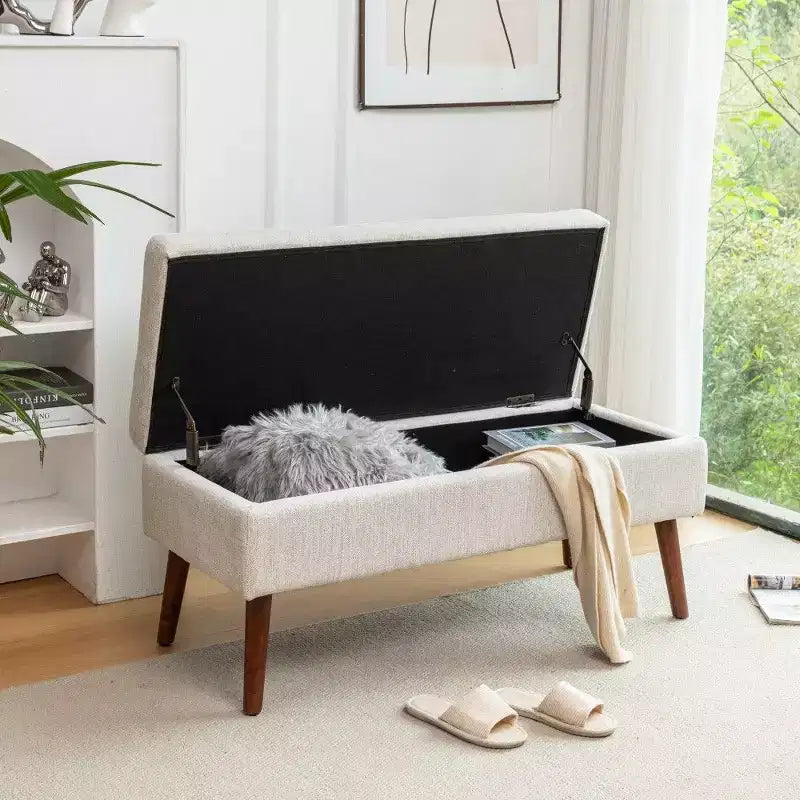 TUYOHW Banc de rangement rectangulaire, banc de bout de lit avec pieds en bois massif, ottoman en cuir PU pour salon, chambre, entrée
