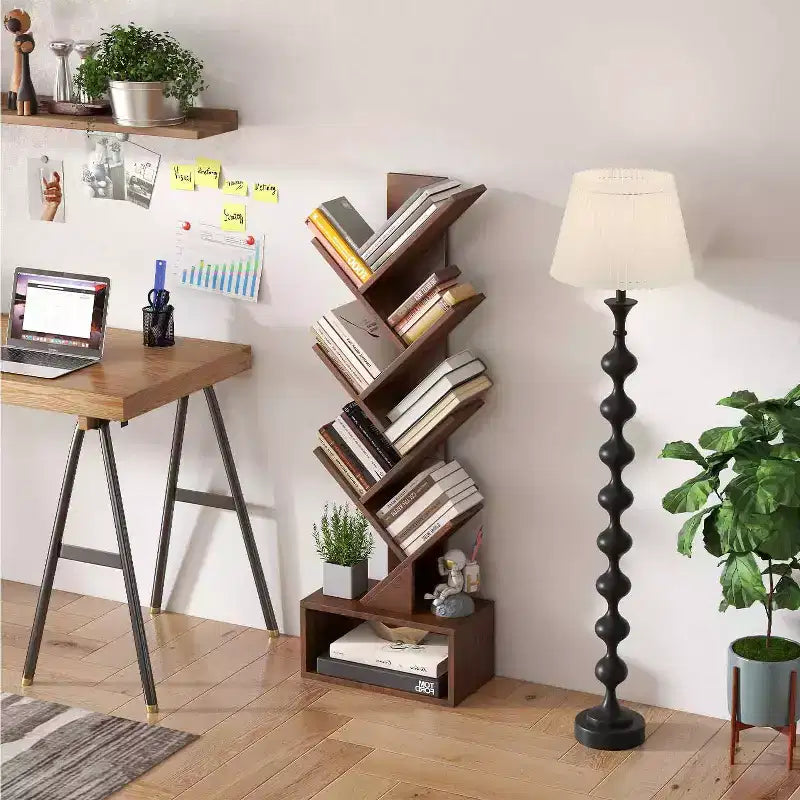 FDW Étagère à Livres Arbre à 7 Niveaux Marron Rustique Bibliothèque sur Pied avec Armoire de Rangement, Organisateur d'Étagères Hautes et Étroites pour Chambre Salon Bureau
