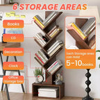 FDW Étagère à Livres Arbre à 7 Niveaux Marron Rustique Bibliothèque sur Pied avec Armoire de Rangement, Organisateur d'Étagères Hautes et Étroites pour Chambre Salon Bureau