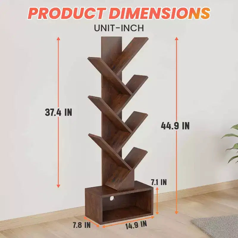FDW Étagère à Livres Arbre à 7 Niveaux Marron Rustique Bibliothèque sur Pied avec Armoire de Rangement, Organisateur d'Étagères Hautes et Étroites pour Chambre Salon Bureau