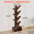 FDW Étagère à Livres Arbre à 7 Niveaux Marron Rustique Bibliothèque sur Pied avec Armoire de Rangement, Organisateur d'Étagères Hautes et Étroites pour Chambre Salon Bureau