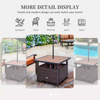 Table d'appoint extérieure de 56 cm avec trou pour parasol, table d'appoint en rotin osier avec sac de sable et cadre en acier pour extérieur, patio, jardin