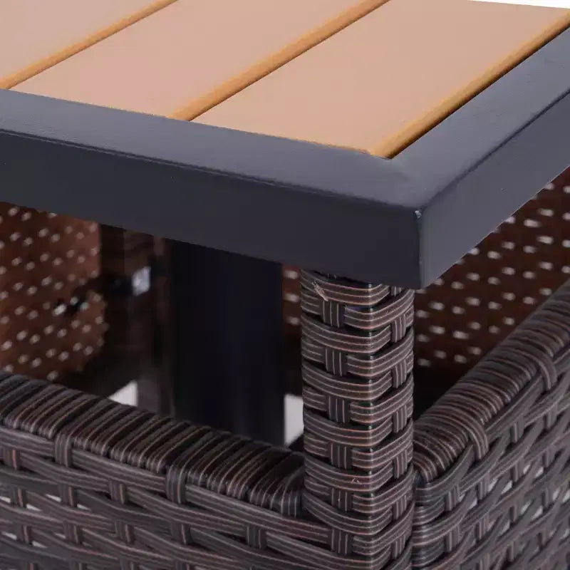 Table d'appoint extérieure de 56 cm avec trou pour parasol, table d'appoint en rotin osier avec sac de sable et cadre en acier pour extérieur, patio, jardin