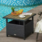 Table d'appoint extérieure de 56 cm avec trou pour parasol, table d'appoint en rotin osier avec sac de sable et cadre en acier pour extérieur, patio, jardin