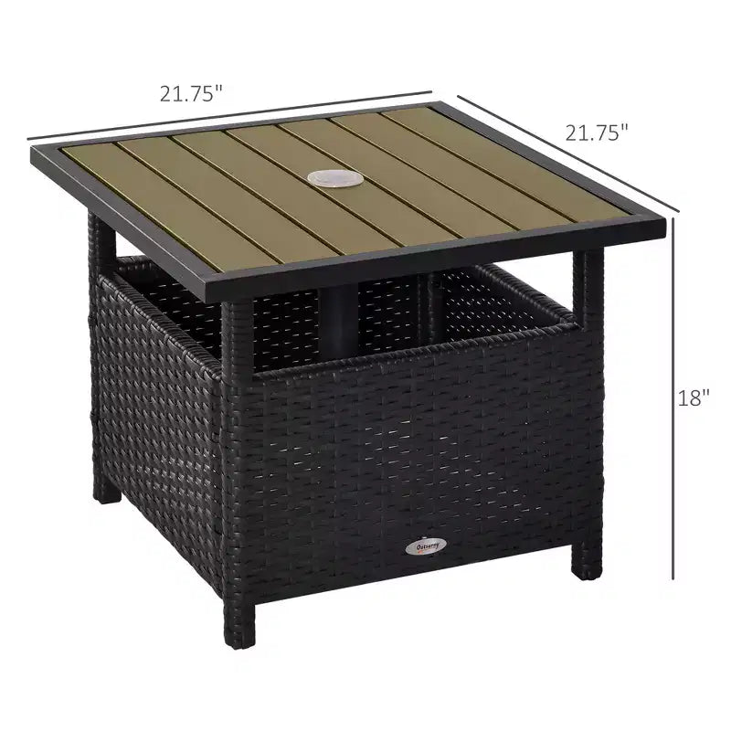 Table d'appoint extérieure de 56 cm avec trou pour parasol, table d'appoint en rotin osier avec sac de sable et cadre en acier pour extérieur, patio, jardin
