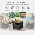 Table d'appoint extérieure de 56 cm avec trou pour parasol, table d'appoint en rotin osier avec sac de sable et cadre en acier pour extérieur, patio, jardin