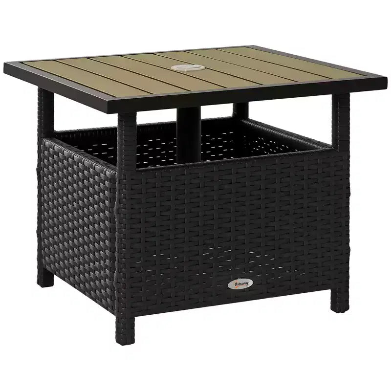 Table d'appoint extérieure de 56 cm avec trou pour parasol, table d'appoint en rotin osier avec sac de sable et cadre en acier pour extérieur, patio, jardin