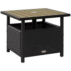 Table d'appoint extérieure de 56 cm avec trou pour parasol, table d'appoint en rotin osier avec sac de sable et cadre en acier pour extérieur, patio, jardin