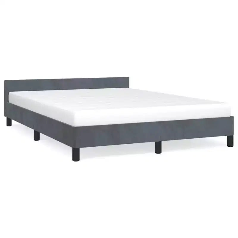 Cadre de lit avec tête de lit Velours gris foncé, contreplaqué, bois manufacturé