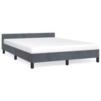 Cadre de lit avec tête de lit Velours gris foncé, contreplaqué, bois manufacturé