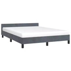 Cadre de lit avec tête de lit Velours gris foncé, contreplaqué, bois manufacturé
