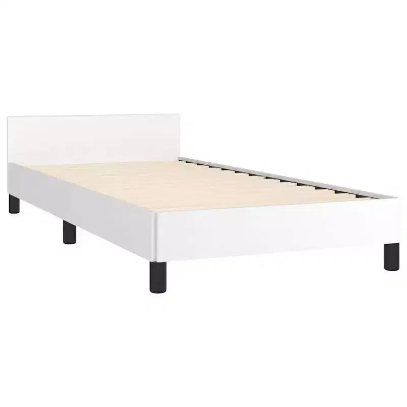 Cadre de lit avec tête de lit Similicuir blanc, contreplaqué, bois manufacturé