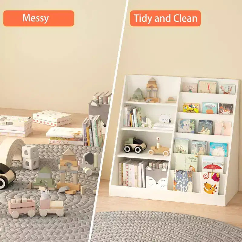 Homy Casa Kids Bookshelf and Toy Storage Organizer with Open Shelves, White
