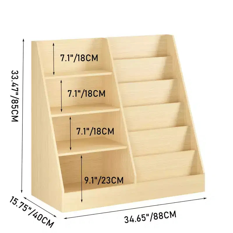 Okak Étagère à Livres et Organisateur de Rangement de Jouets Multifonctionnel à 4 Niveaux pour Enfants, Bibliothèque en Bois avec Présentoir pour Chambre d'Enfant, Salle de Jeux