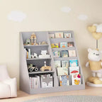 Okak Étagère à Livres et Organisateur de Rangement de Jouets Multifonctionnel à 4 Niveaux pour Enfants, Bibliothèque en Bois avec Présentoir pour Chambre d'Enfant, Salle de Jeux