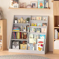 Okak 4 Tier Multifunctional Kids Bookshelf Toy Storage Organizer,Wooden Kids Bookcase with Display Stand for Kids Bedroom,Playroom