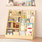 Okak Étagère à Livres et Organisateur de Rangement de Jouets Multifonctionnel à 4 Niveaux pour Enfants, Bibliothèque en Bois avec Présentoir pour Chambre d'Enfant, Salle de Jeux