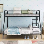 Lit superposé en métal une place au-dessus deux places, cadre robuste avec barrière de sécurité et échelle, montage facile pour chambre d'enfant ou chambre d'amis